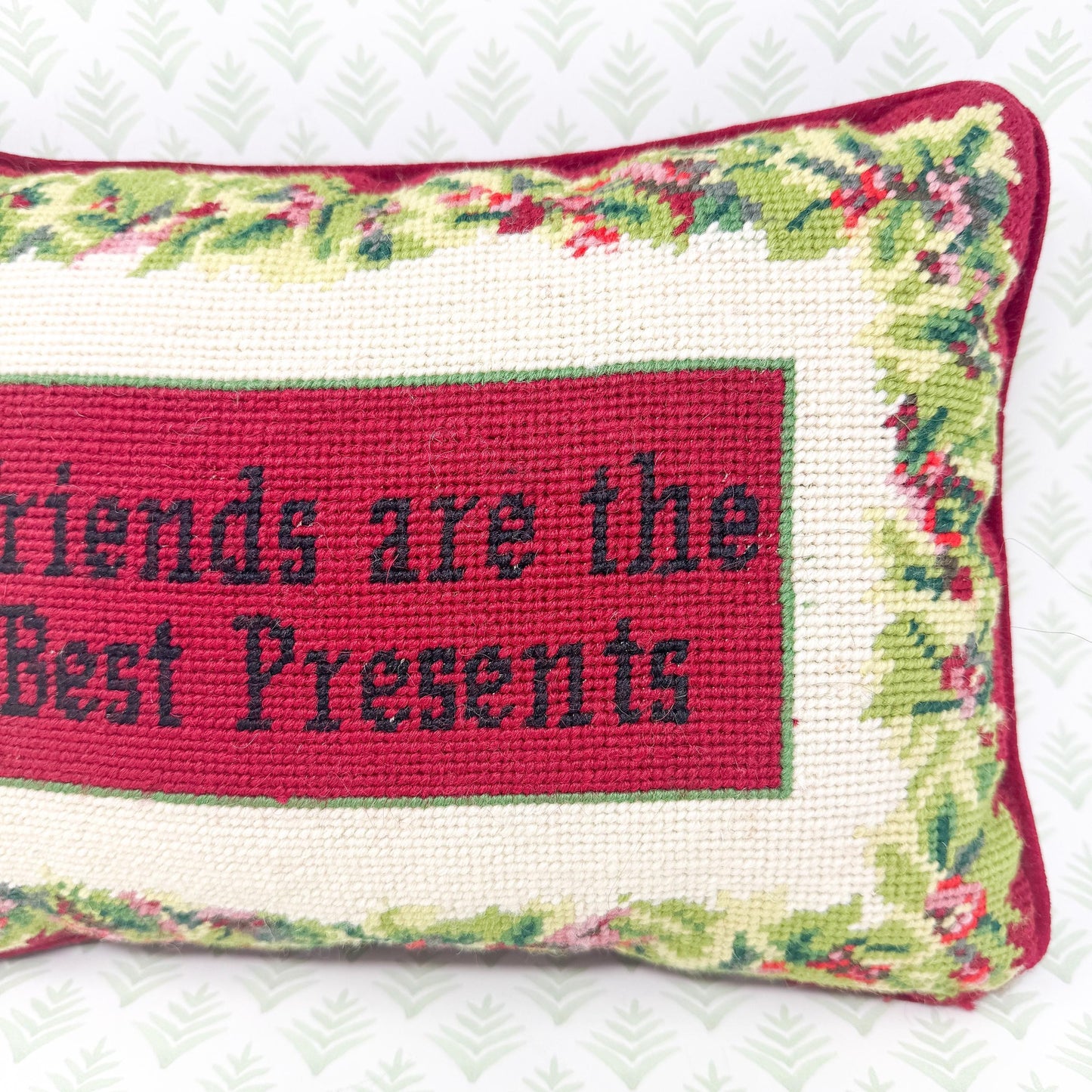 Vintage Christmas Needlepoint Pillow, Friends Are The Best Presents
