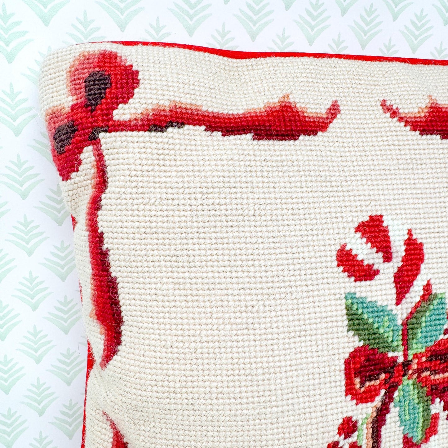 Vintage Christmas Needlepoint Pillow, Candy Cane