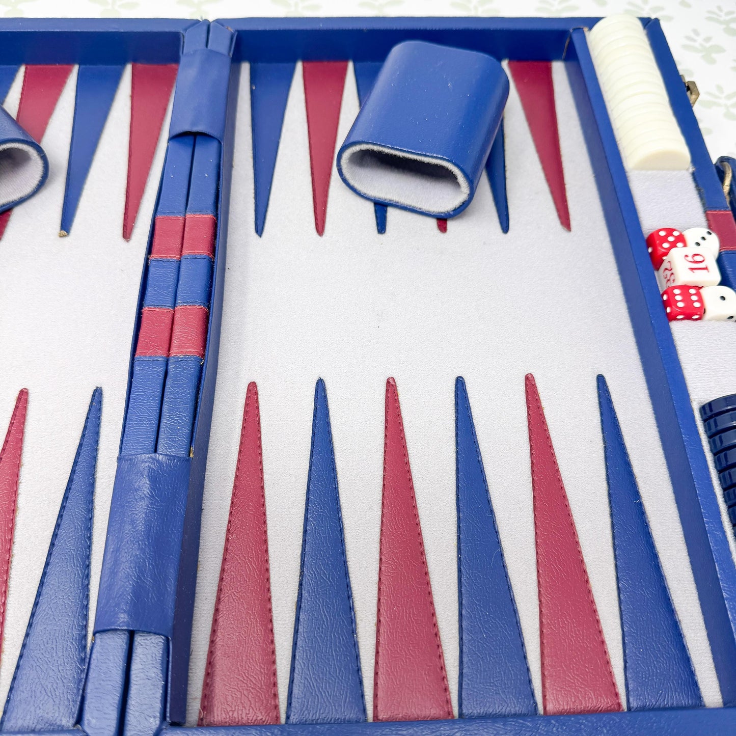 Vintage Backgammon Set, Blue and Red