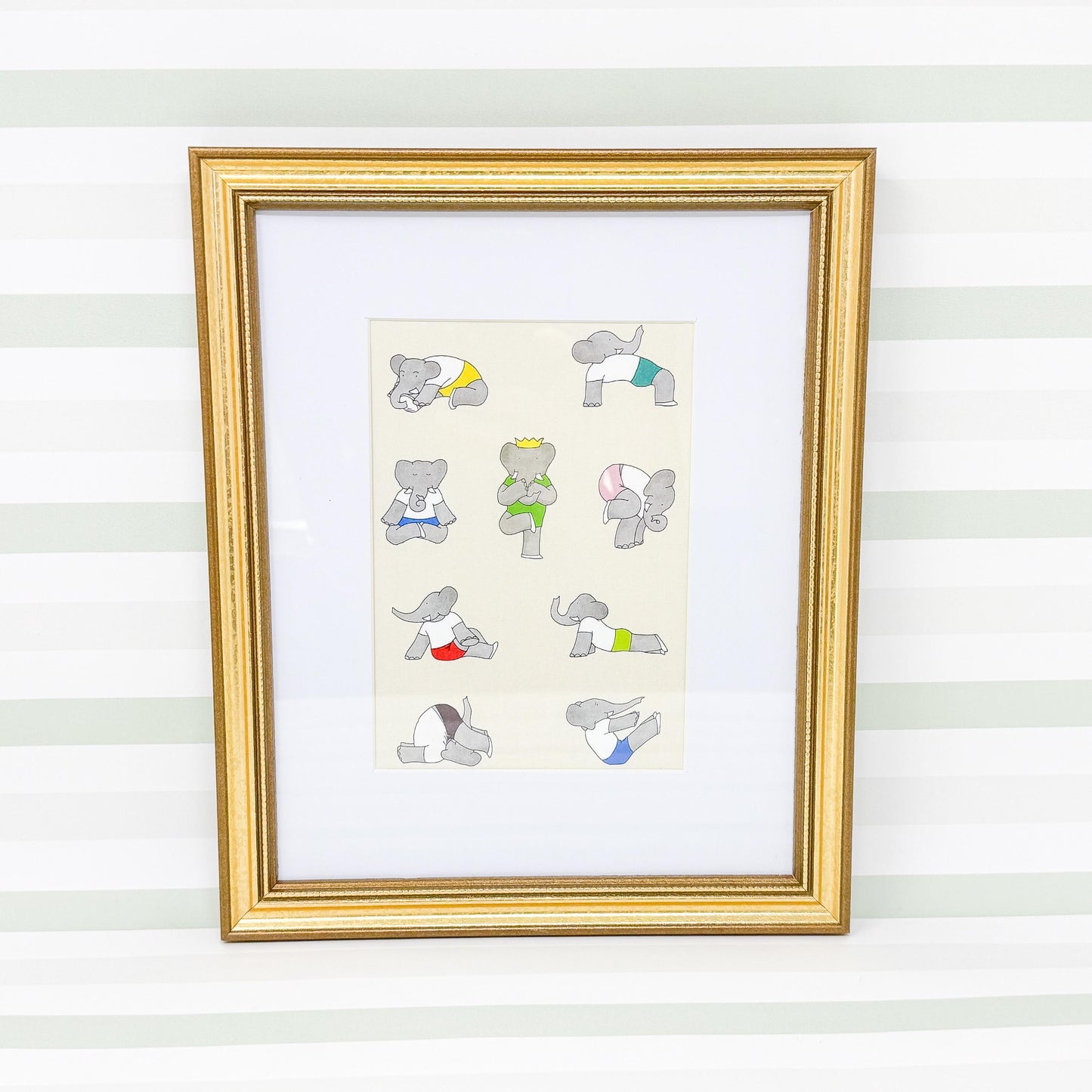 Framed Vintage Babar the Elephant Print, Yoga, 8x10"
