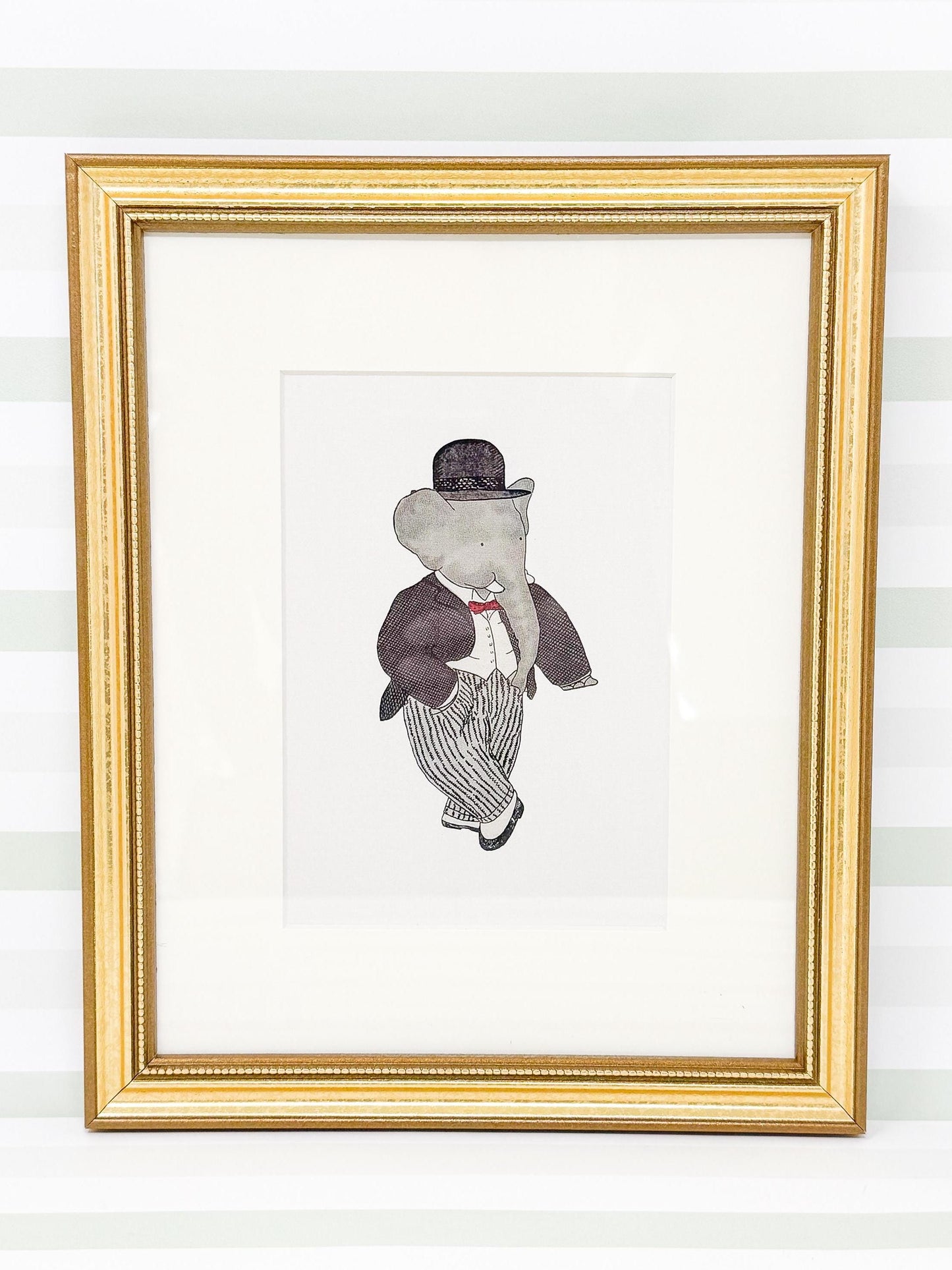 Framed Vintage Babar the Elephant Print, Top Hat, 8x10"