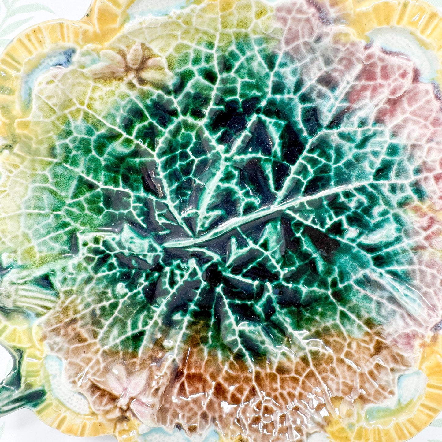 Antique French Majolica Cabbage Leaf Plate