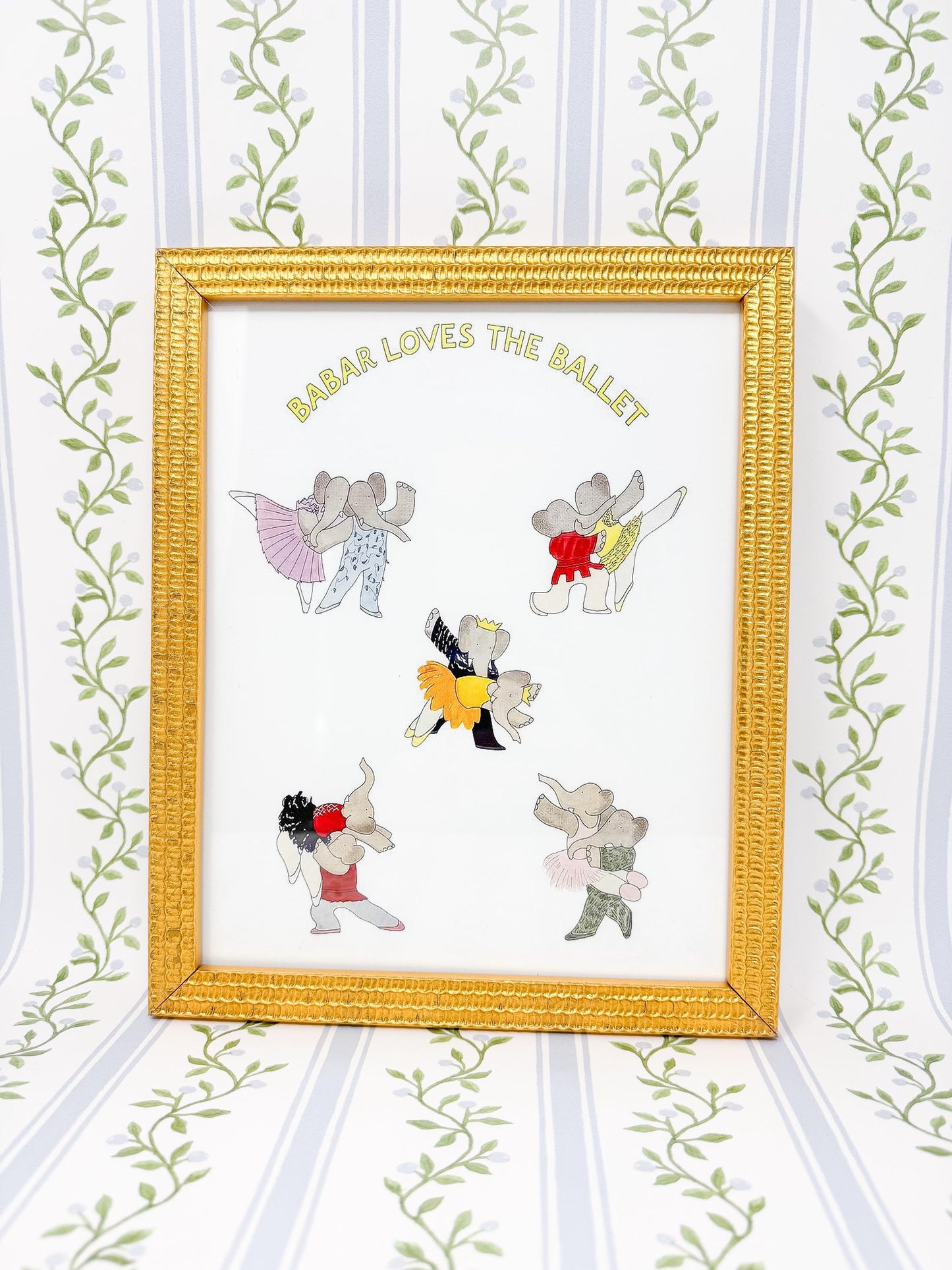 Framed Vintage Babar the Elephant Ballet Print, 8x10"