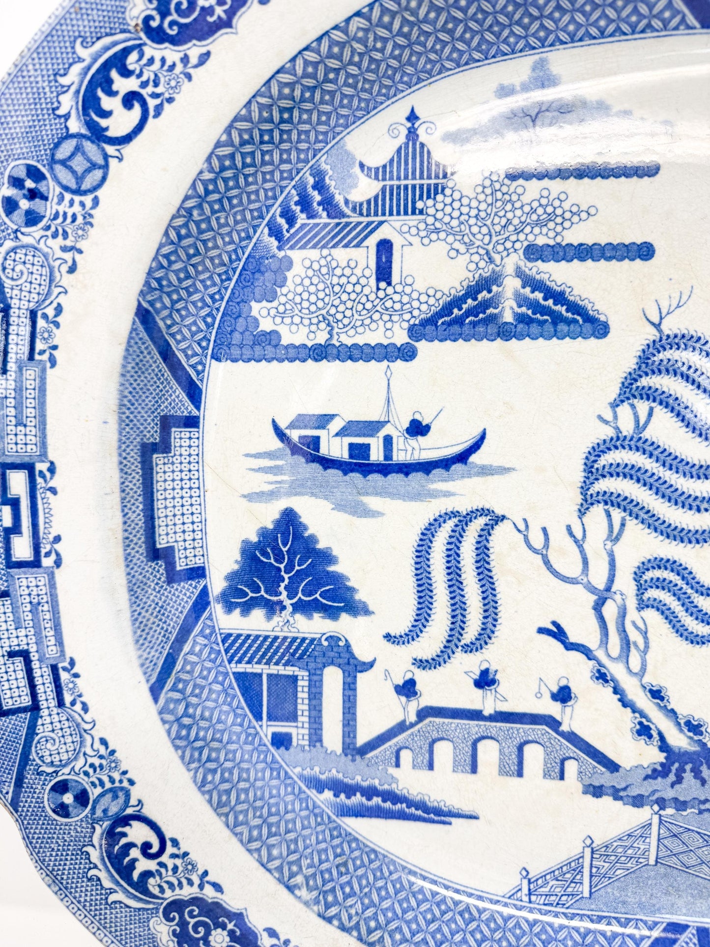 Antique Blue Willow Transferware Serving Platter, 21"