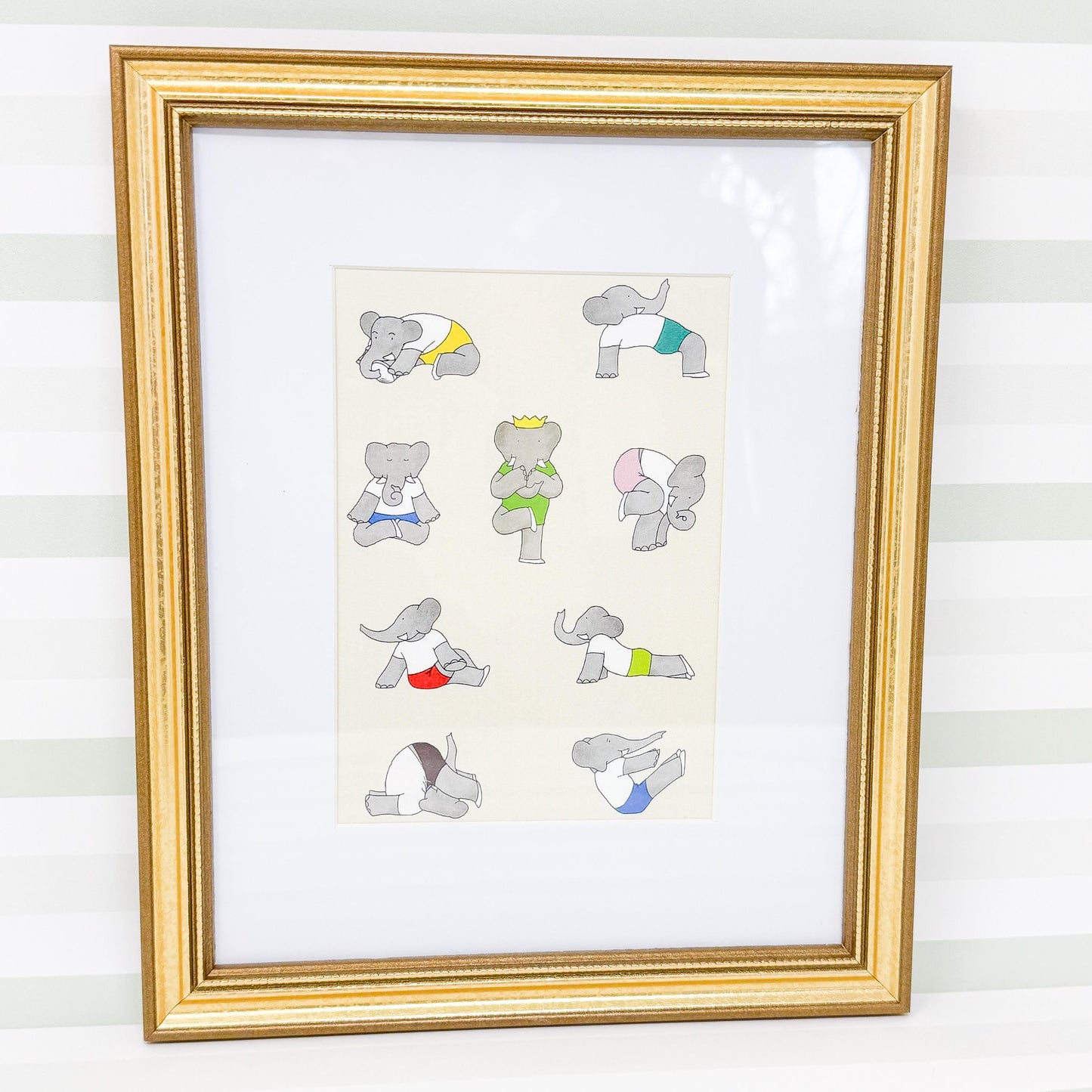 Framed Vintage Babar the Elephant Print, Yoga, 8x10"