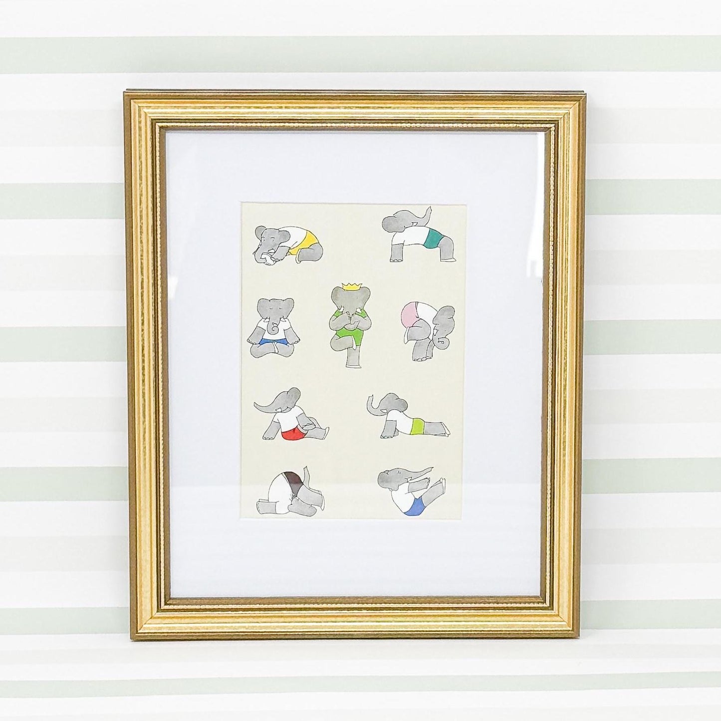 Framed Vintage Babar the Elephant Print, Yoga, 8x10"