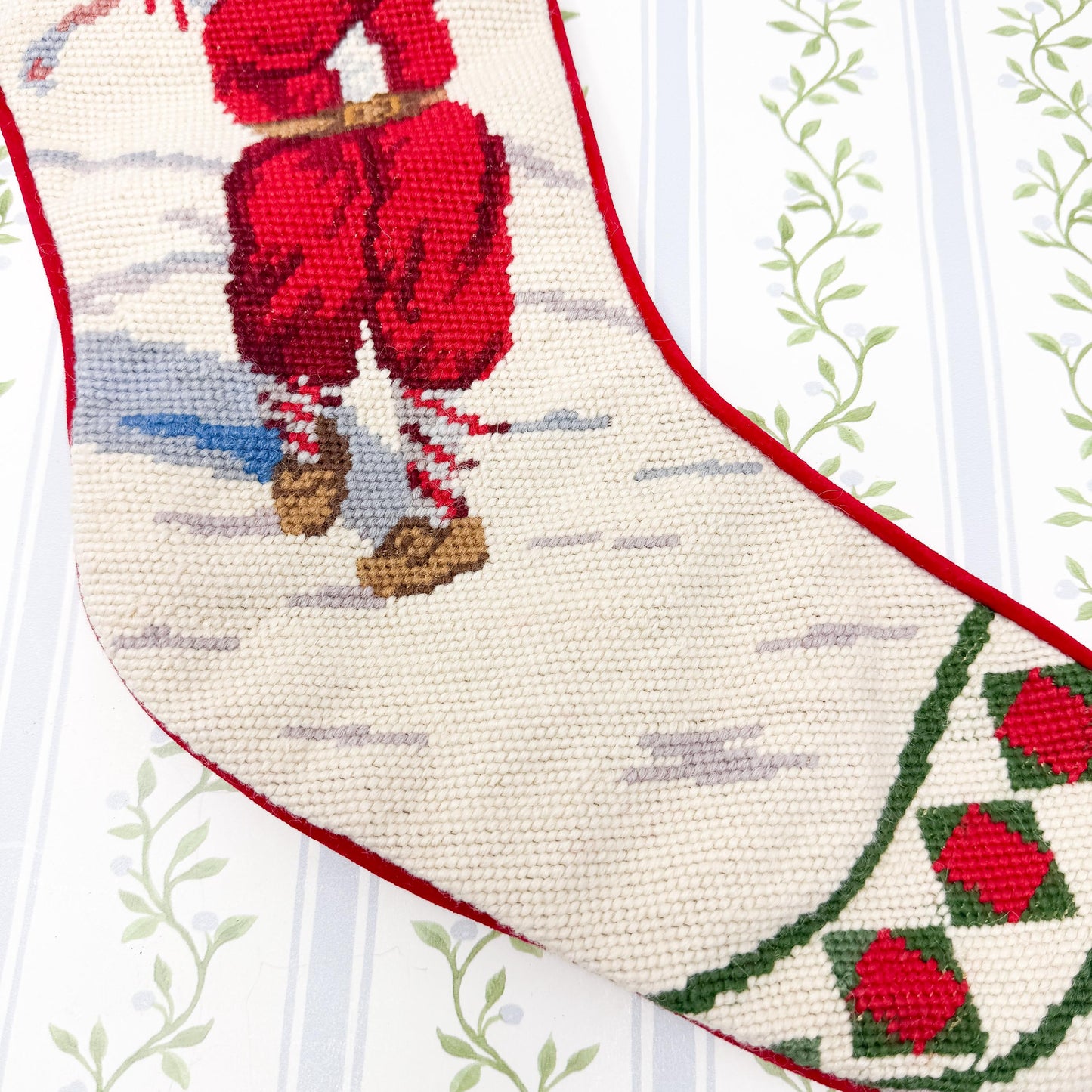 Vintage Needlepoint Santa Golf Christmas Stocking