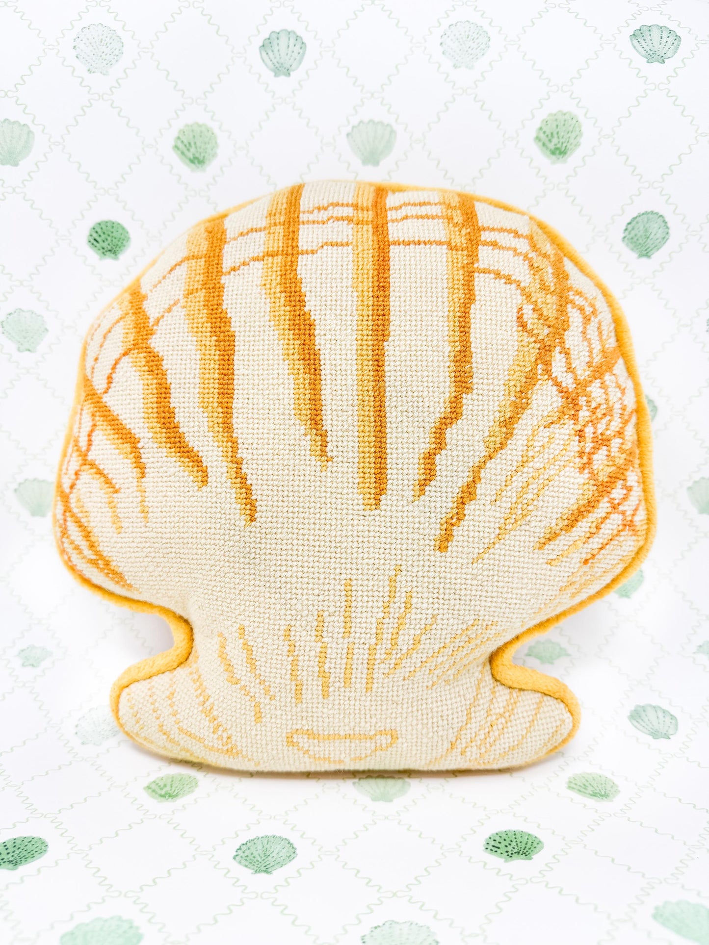 Vintage Handstitched Needlepoint Pillow, Yellow Shell