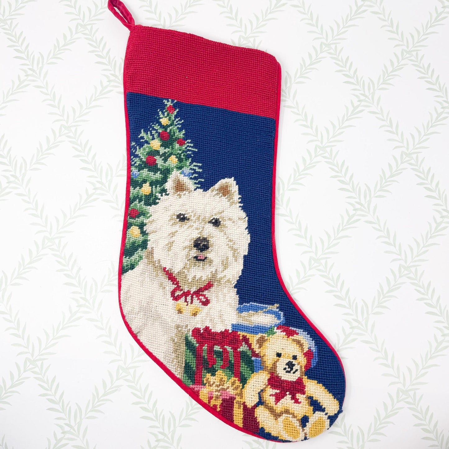 Vintage Needlepoint Christmas Stocking, West Highland Terrier