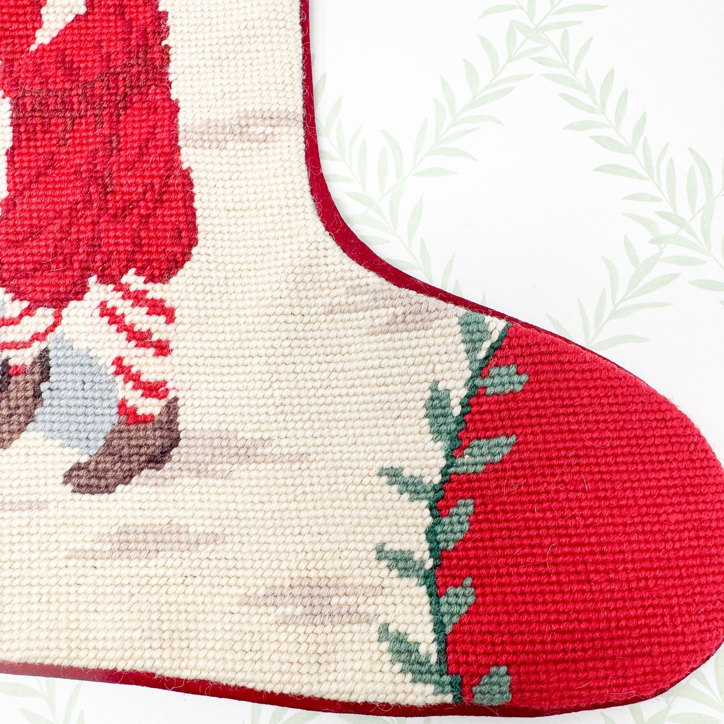 Vintage Needlepoint Christmas Stocking, Santa Golf