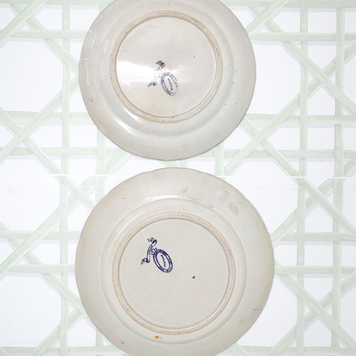 Antique Purple Transferware Plates, PW & Co, Minerva Pattern, c. 1830