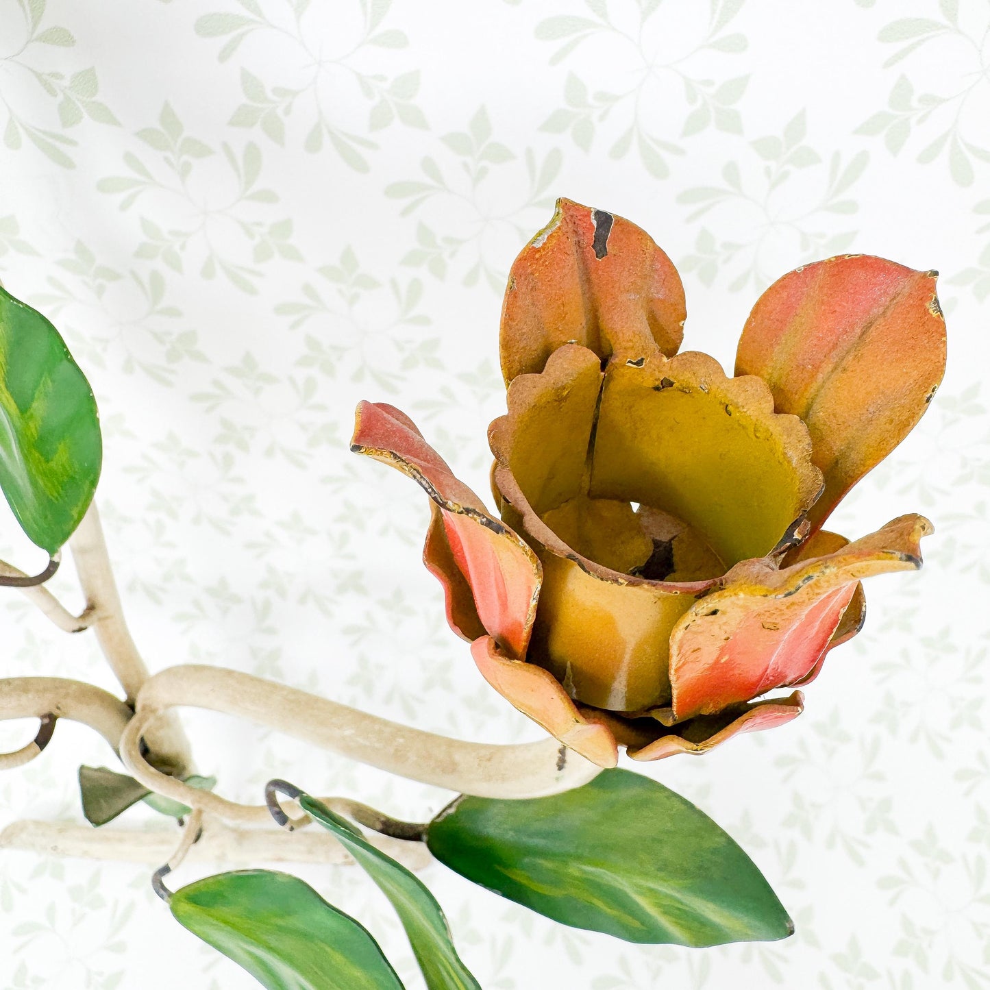 Vintage Italian Chippy Tole Candle Wall Sconce, Tulip and Pear