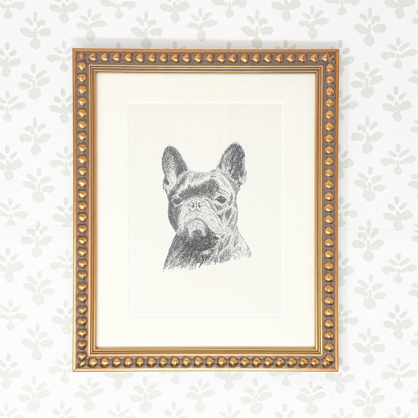 Framed Vintage Dog Book Plate, c. 1935, French Bulldog