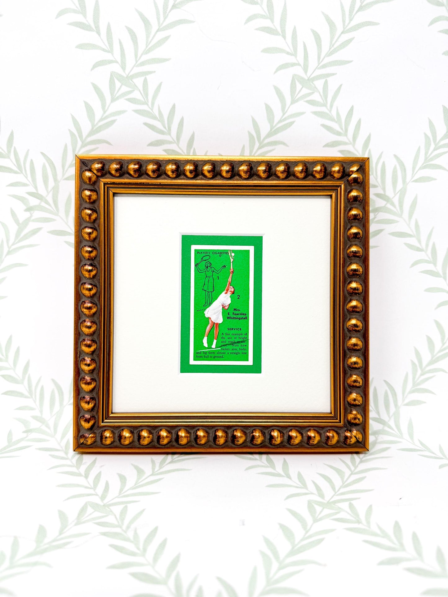 Framed Vintage Tennis Cigarette Card, c. 1936, "Service"