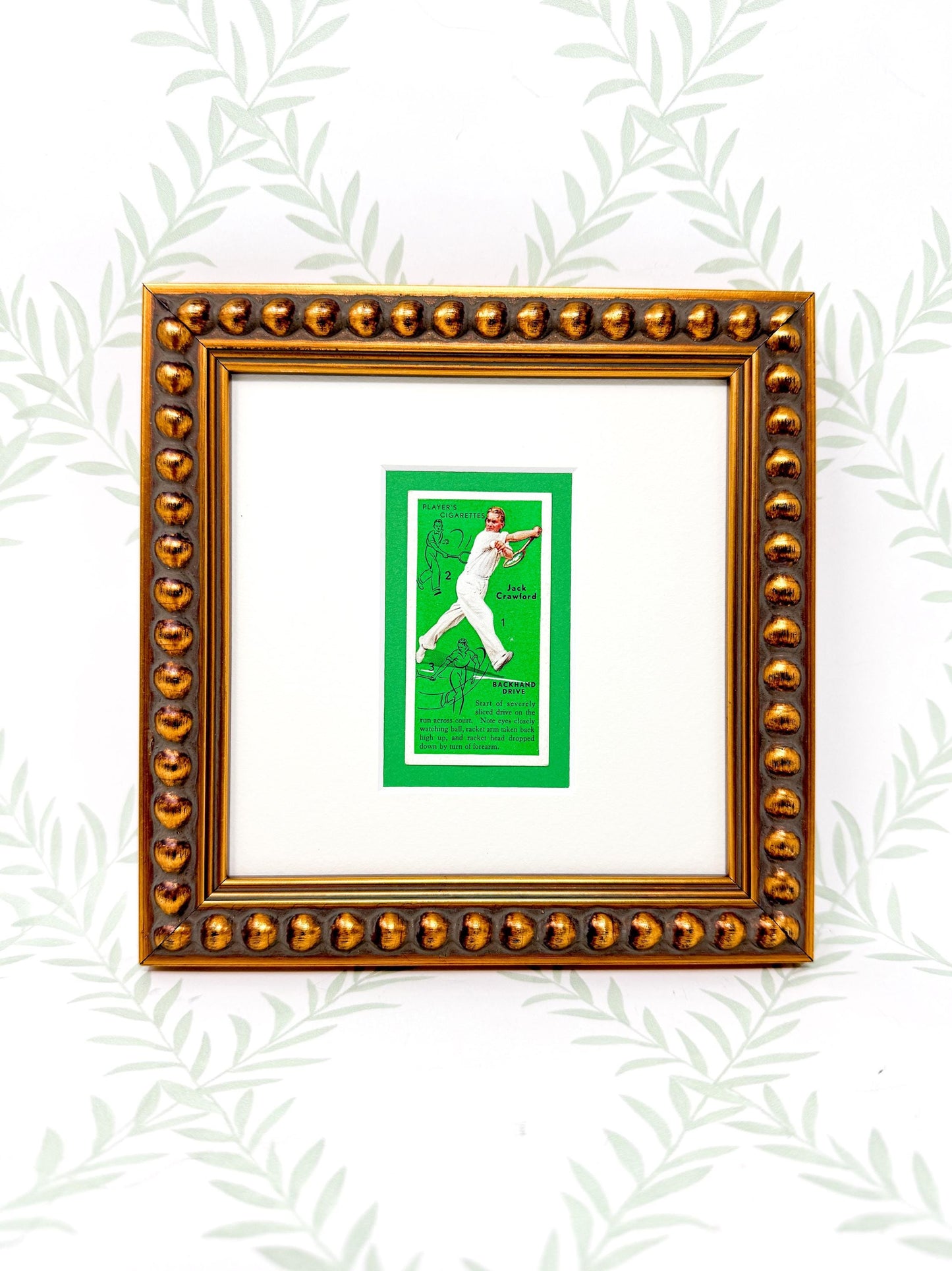 Framed Vintage Tennis Cigarette Card, c. 1936, "Backhand Drive"