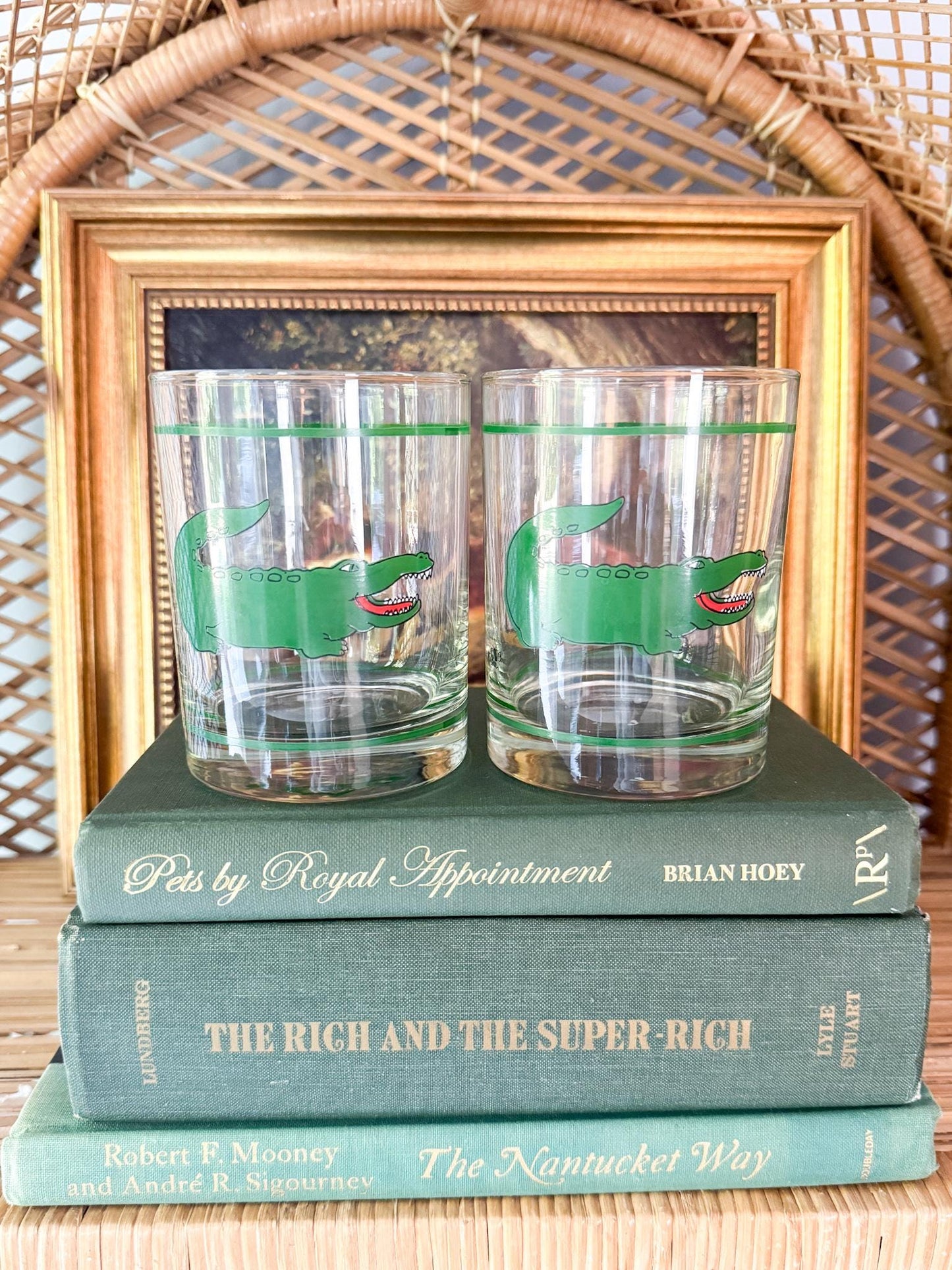 Vintage Cera Alligator Lowball Glasses, Set of 2