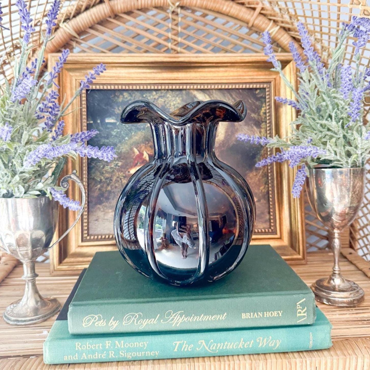 Glass Tortoiseshell Pattern Ruffle Vase