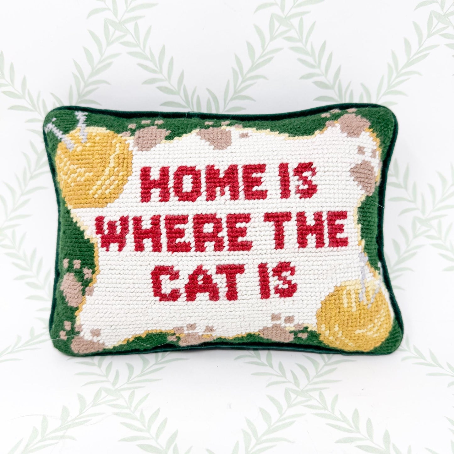 Vintage Needlepoint Pillow, Home Is Where The Cat Is