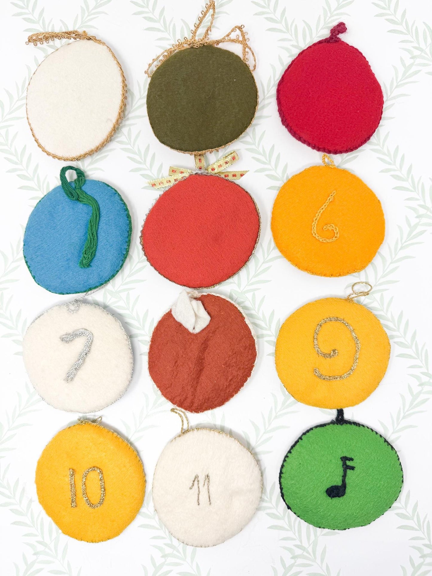 12 Days of Christmas Vintage Needlepoint Ornaments, Handstitched