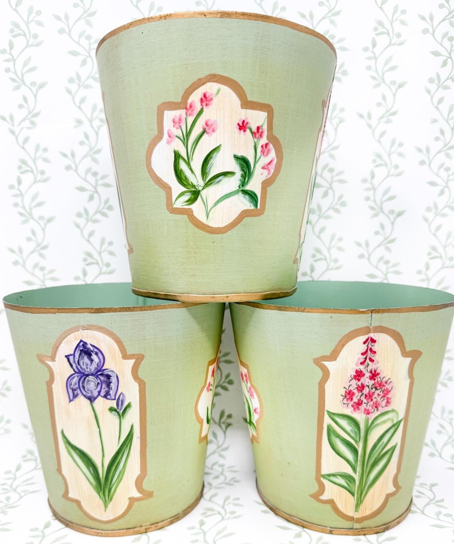 Vintage Painted Tole Floral Planter