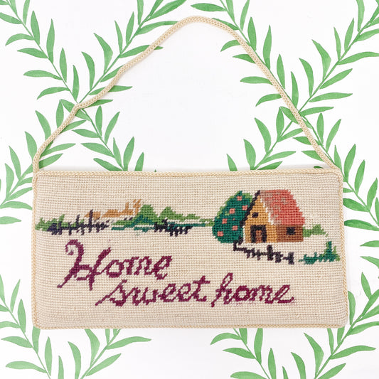 Vintage Needlepoint "Home Sweet Home" Door Hanger Sign