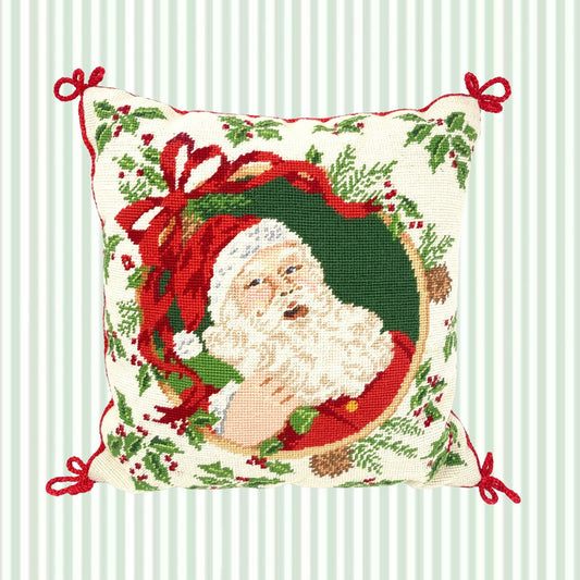 Vintage Santa Claus Christmas Needlepoint Pillow