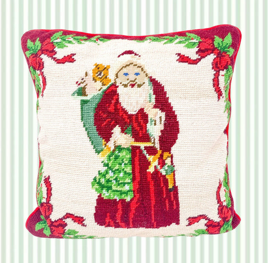 Vintage Santa Claus Christmas Needlepoint Pillow