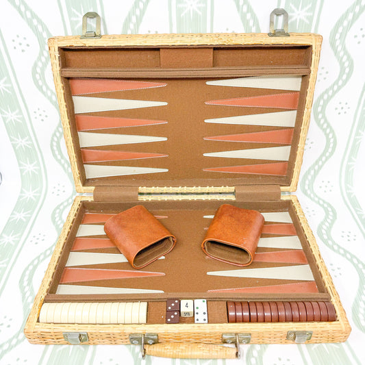 Vintage Wicker Backgammon Set, 1960's