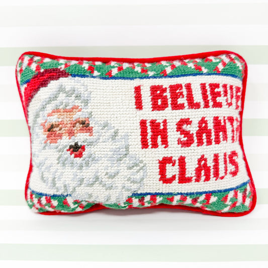 I Believe In Santa Claus Vintage Christmas Needlepoint Pillow