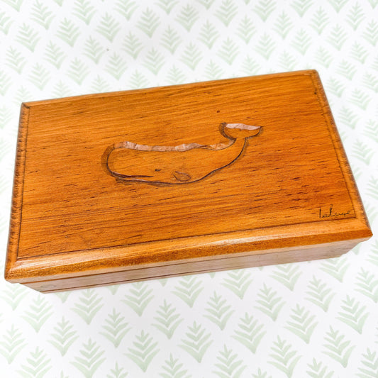 Vintage Whale Hand Carved Wood Dresser Box