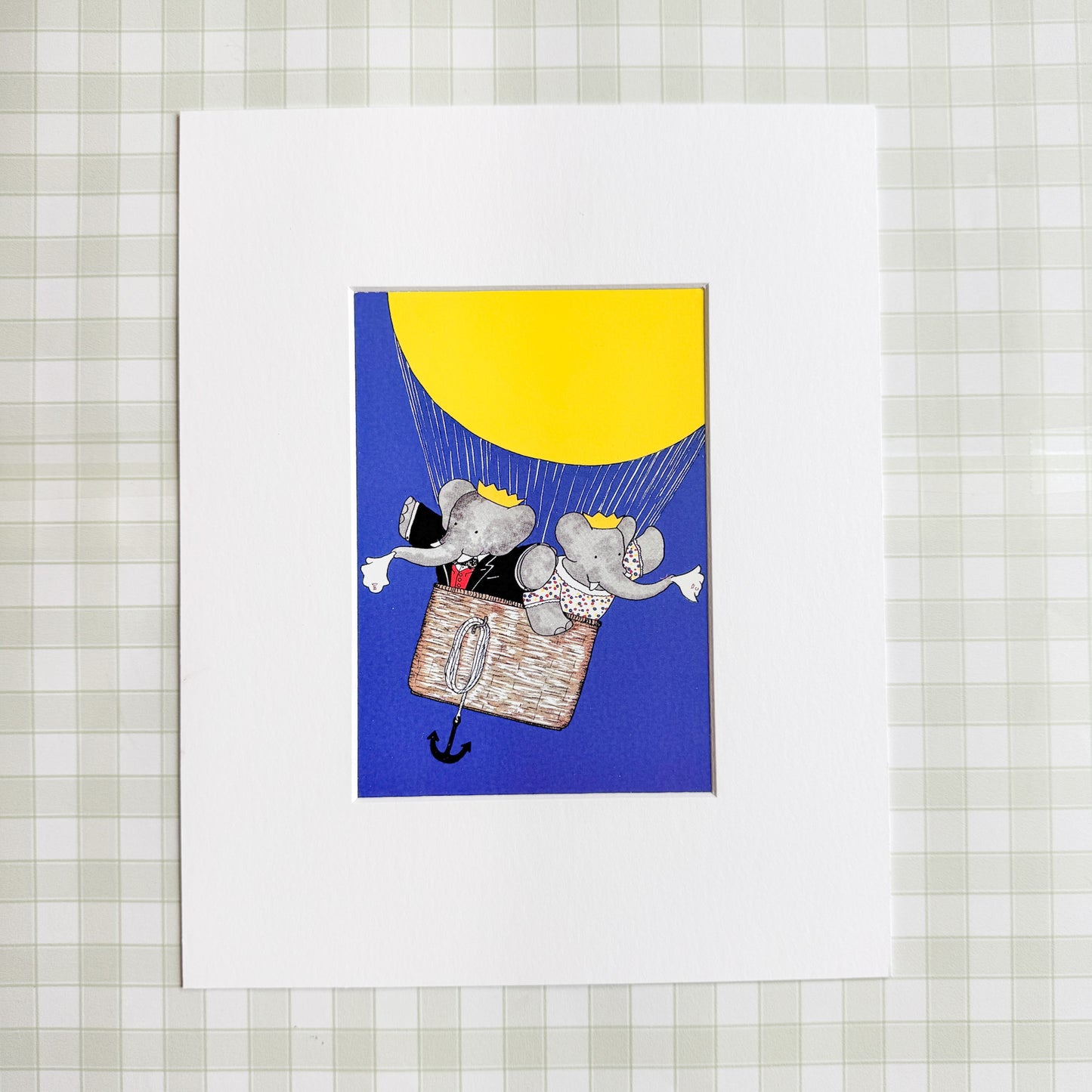 Vintage Babar Postcard, Hot Air Balloon