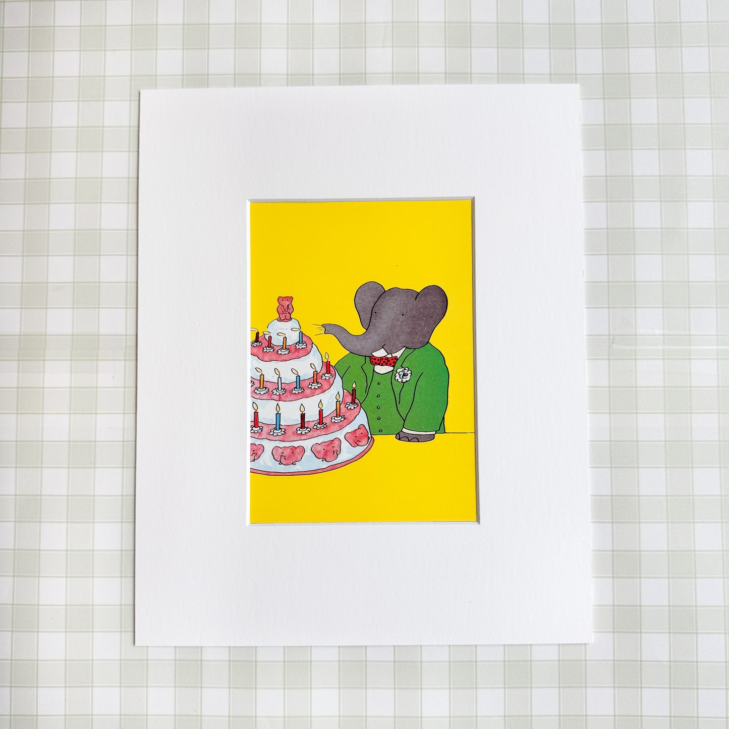 Vintage Babar Postcard, Birthday Cake
