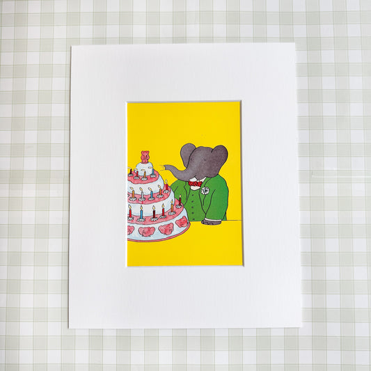 Vintage Babar Postcard, Birthday Cake