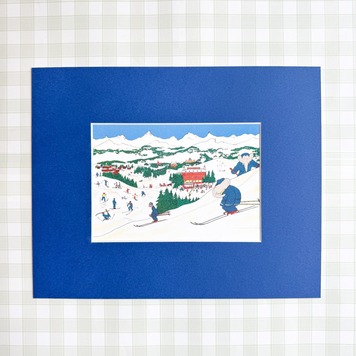 Vintage Babar Postcard, Skiing