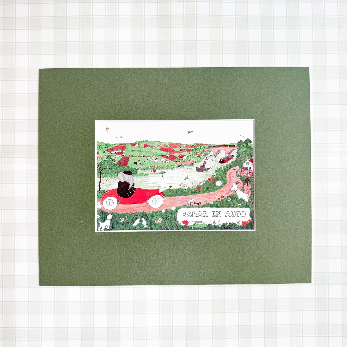 Vintage Babar Postcard, Babar en Auto