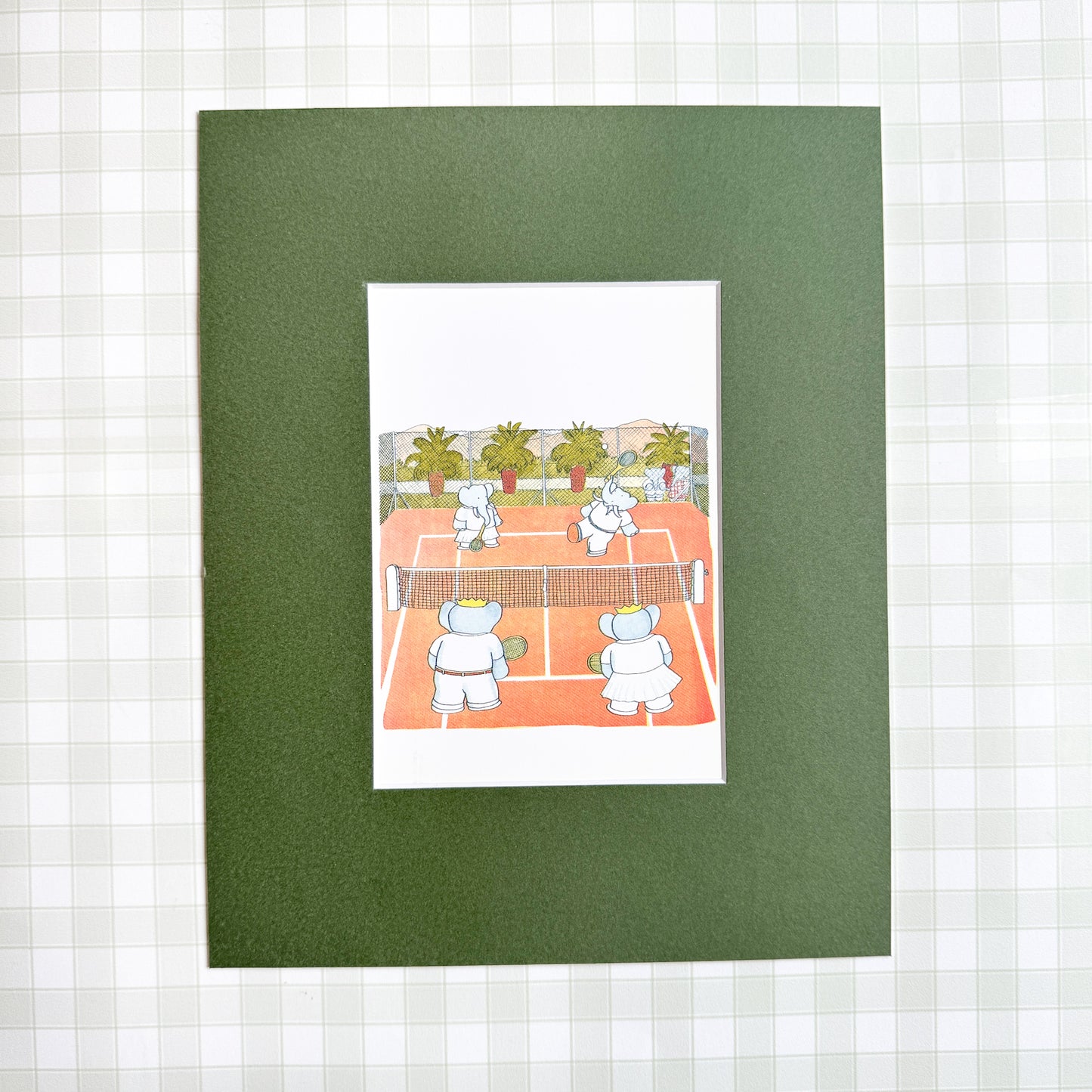 Vintage Babar Postcard, Tennis
