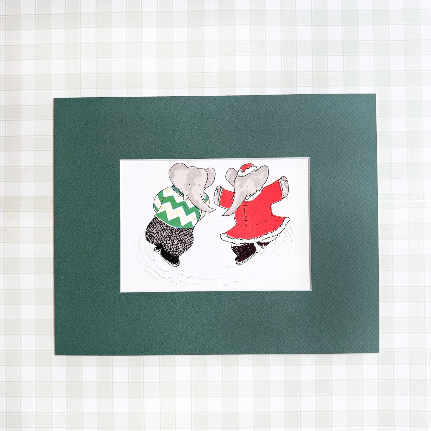 Vintage Babar Postcard, Ice Skating
