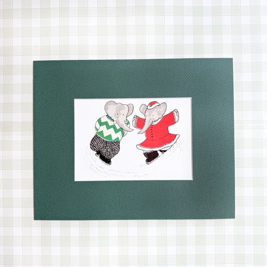 Vintage Babar Postcard, Ice Skating