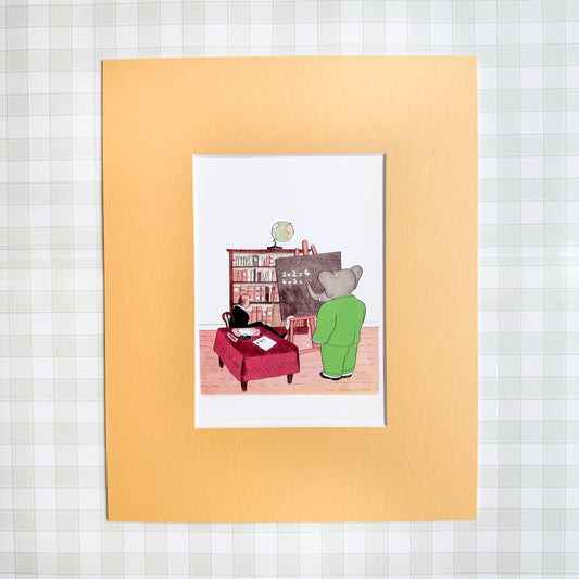 Vintage Babar Postcard, Math Lesson