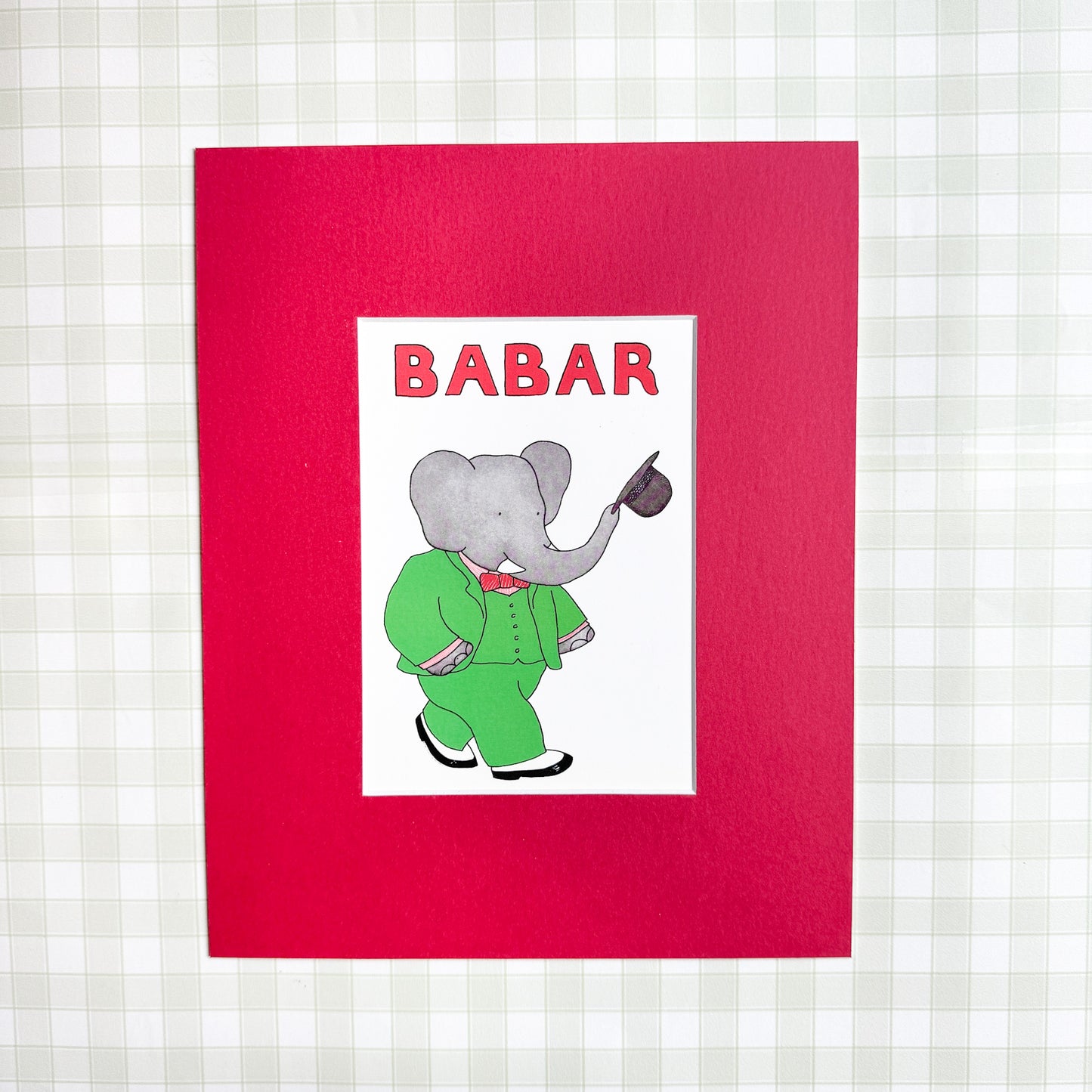 Vintage Babar Postcard, Green Suit