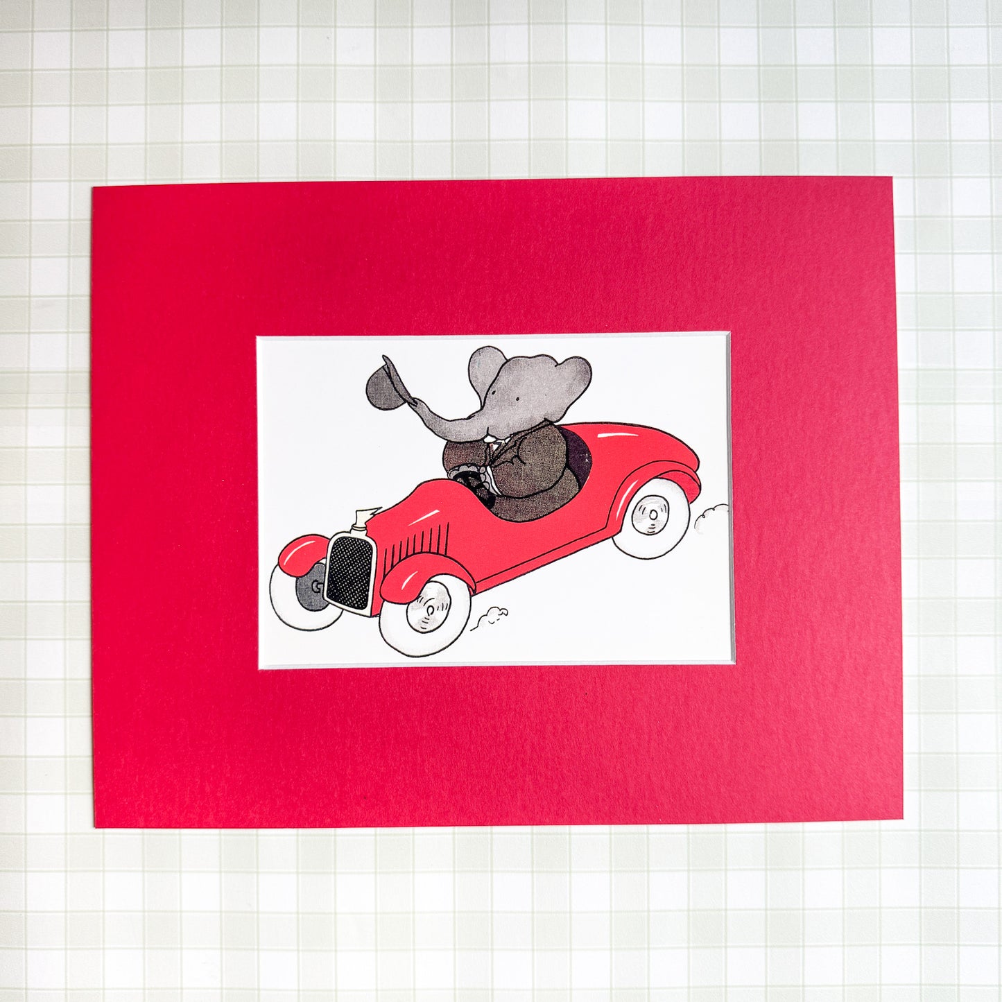 Vintage Babar Postcard, Red Car