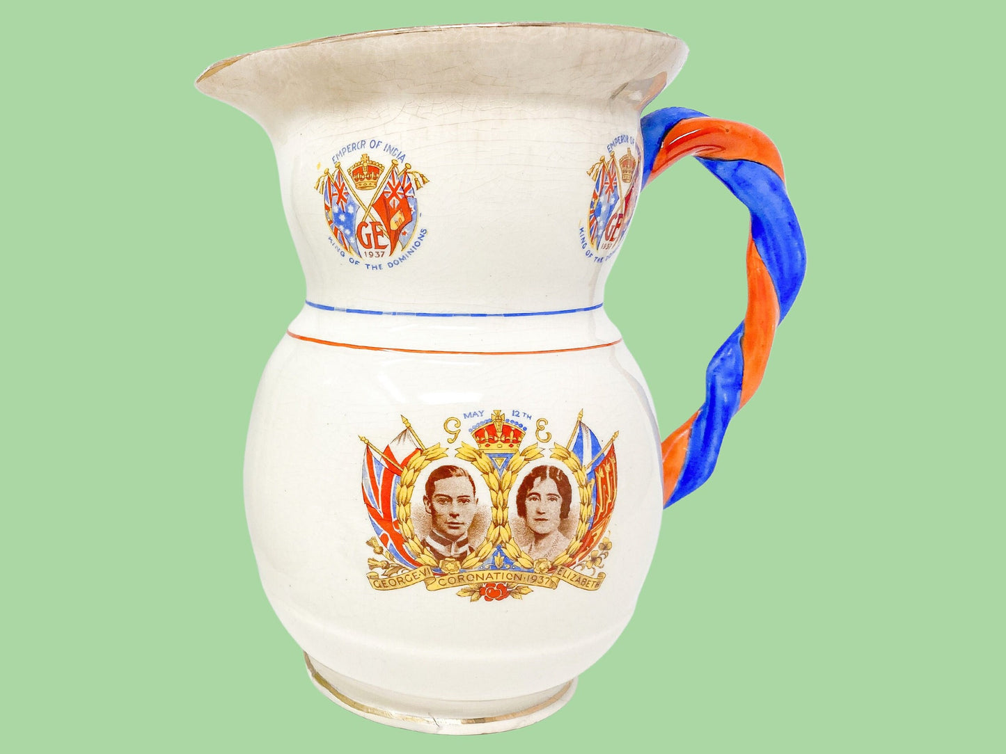 1937 King George VI Coronation Commemorative Pitcher - William Bennett (Hanley) Ltd. England