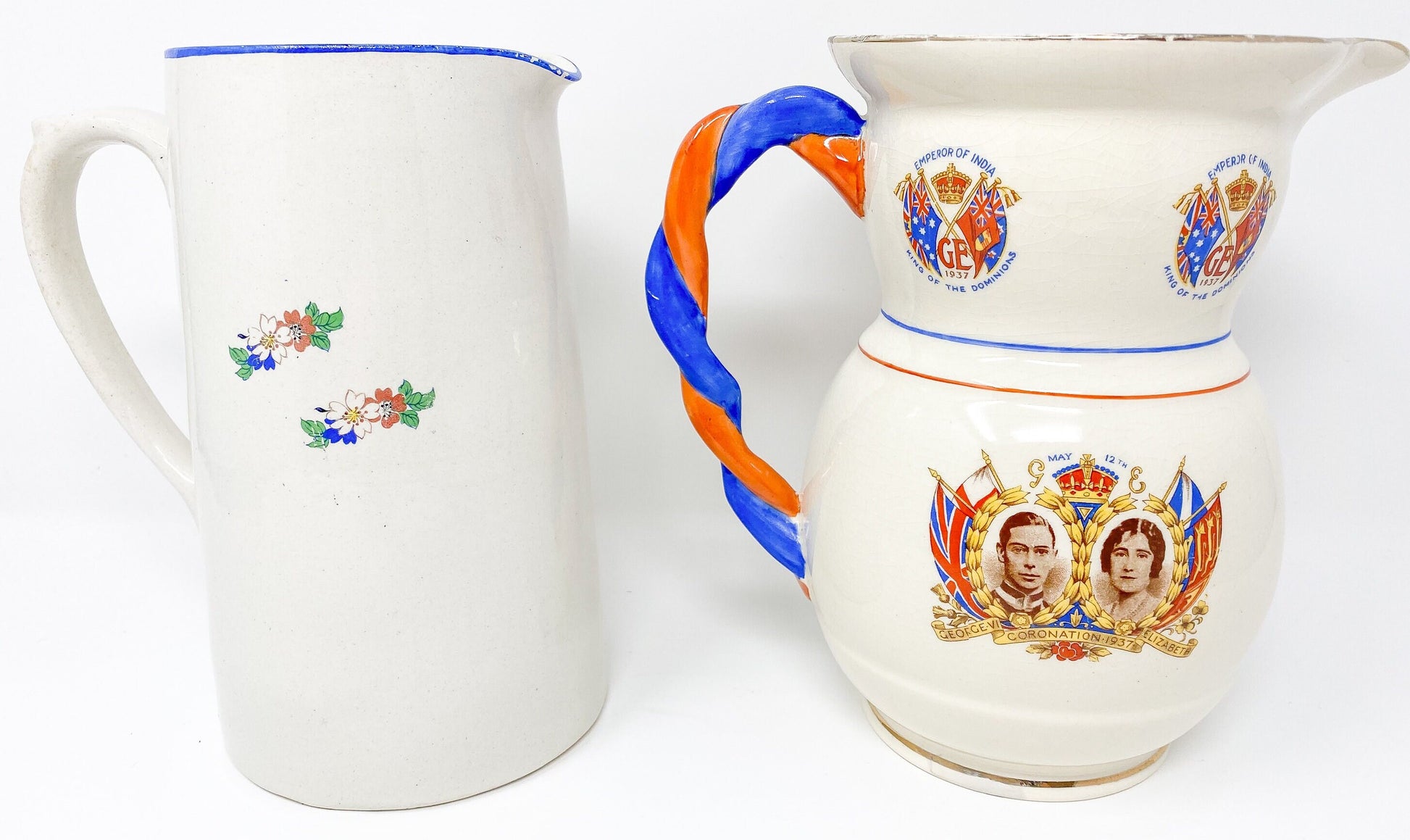 1937 King George VI Coronation Commemorative Pitcher - William Bennett (Hanley) Ltd. England