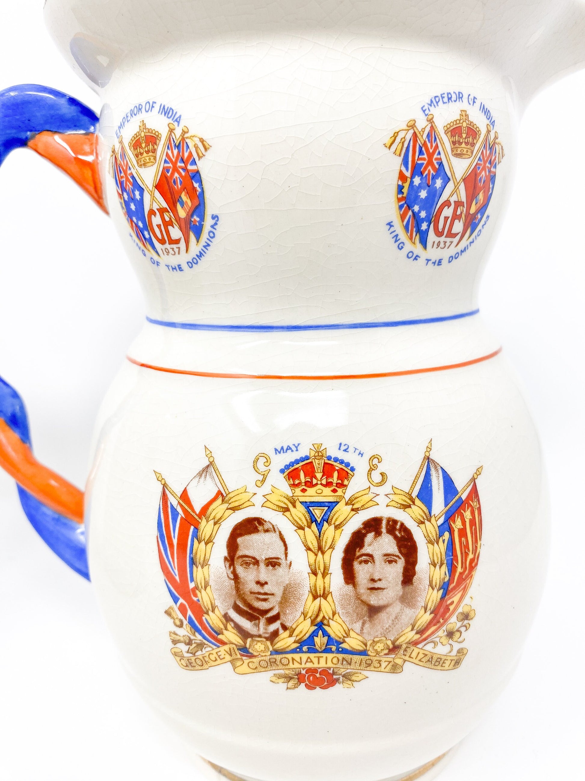 1937 King George VI Coronation Commemorative Pitcher - William Bennett (Hanley) Ltd. England