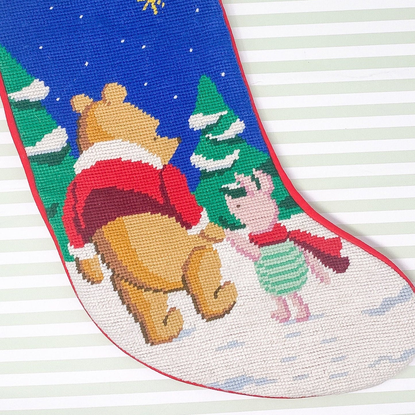 Vintage Needlepoint Christmas Stocking, Winnie the Pooh