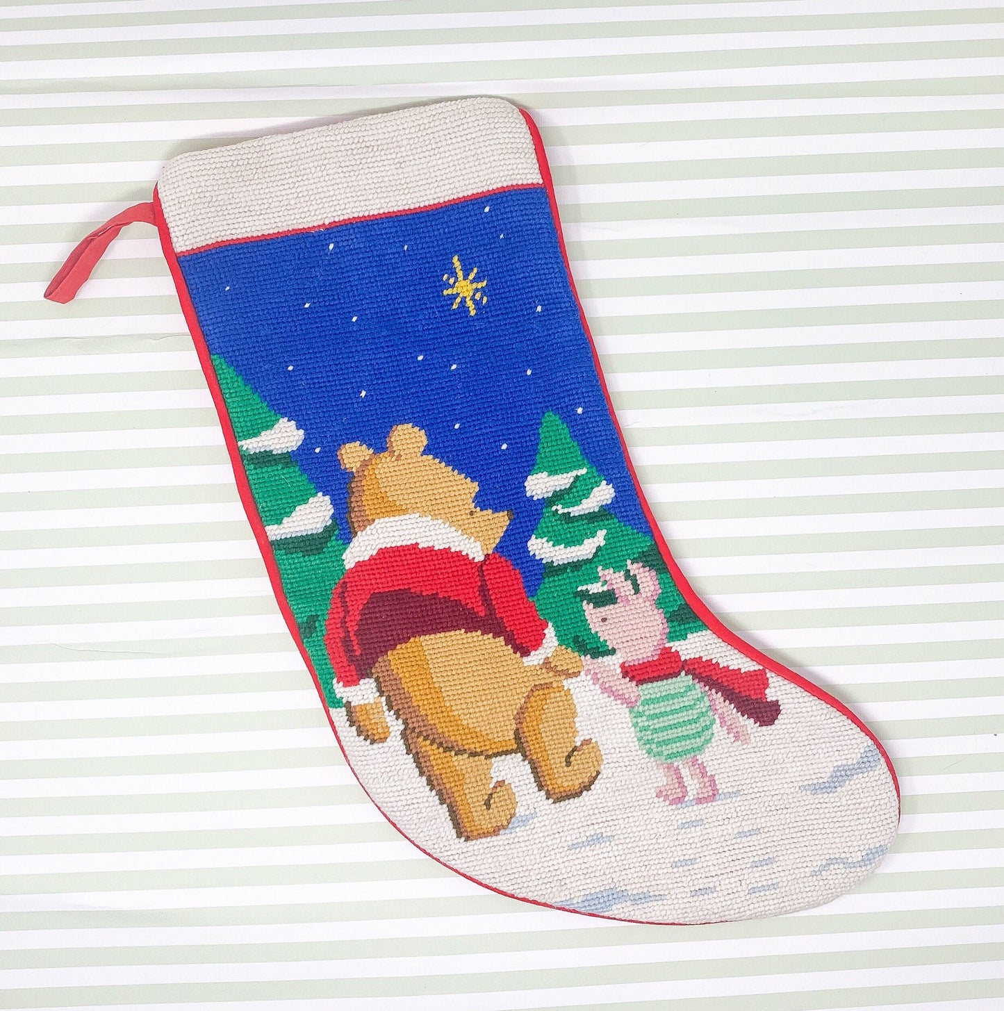 Vintage Needlepoint Christmas Stocking, Winnie the Pooh