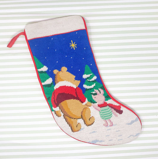 Vintage Needlepoint Christmas Stocking, Winnie the Pooh