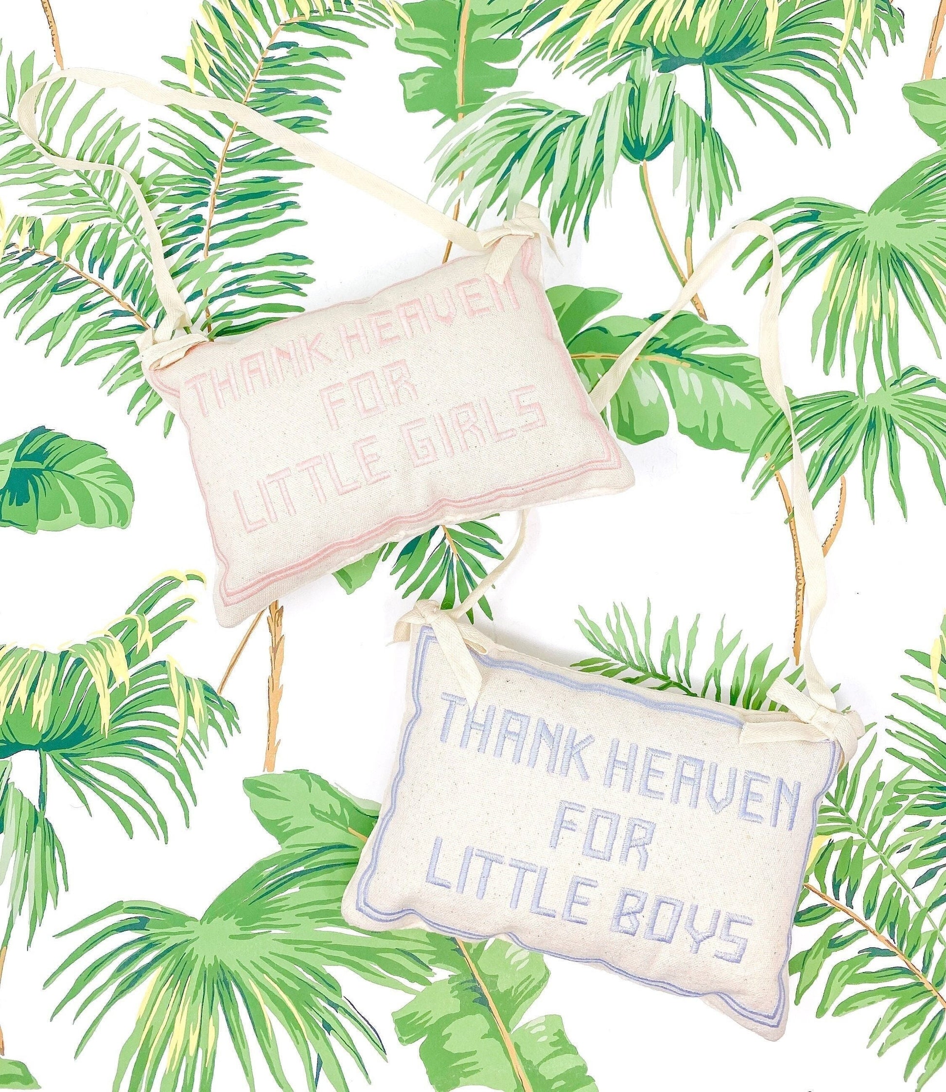 Thank Heaven For Little Girls Embroidered Door Hanger Pillow