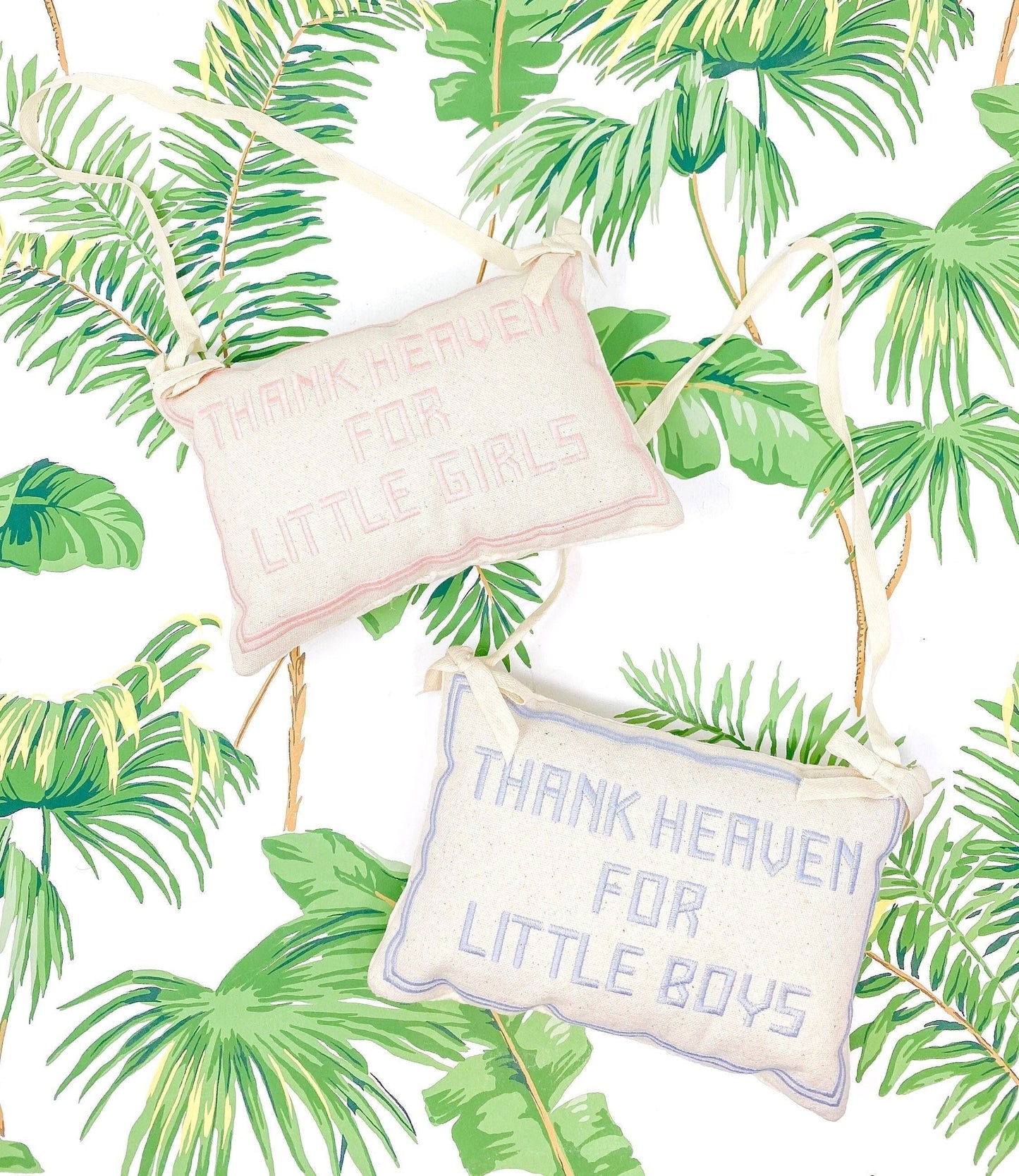 Thank Heaven For Little Boys Embroidered Door Hanger Pillow