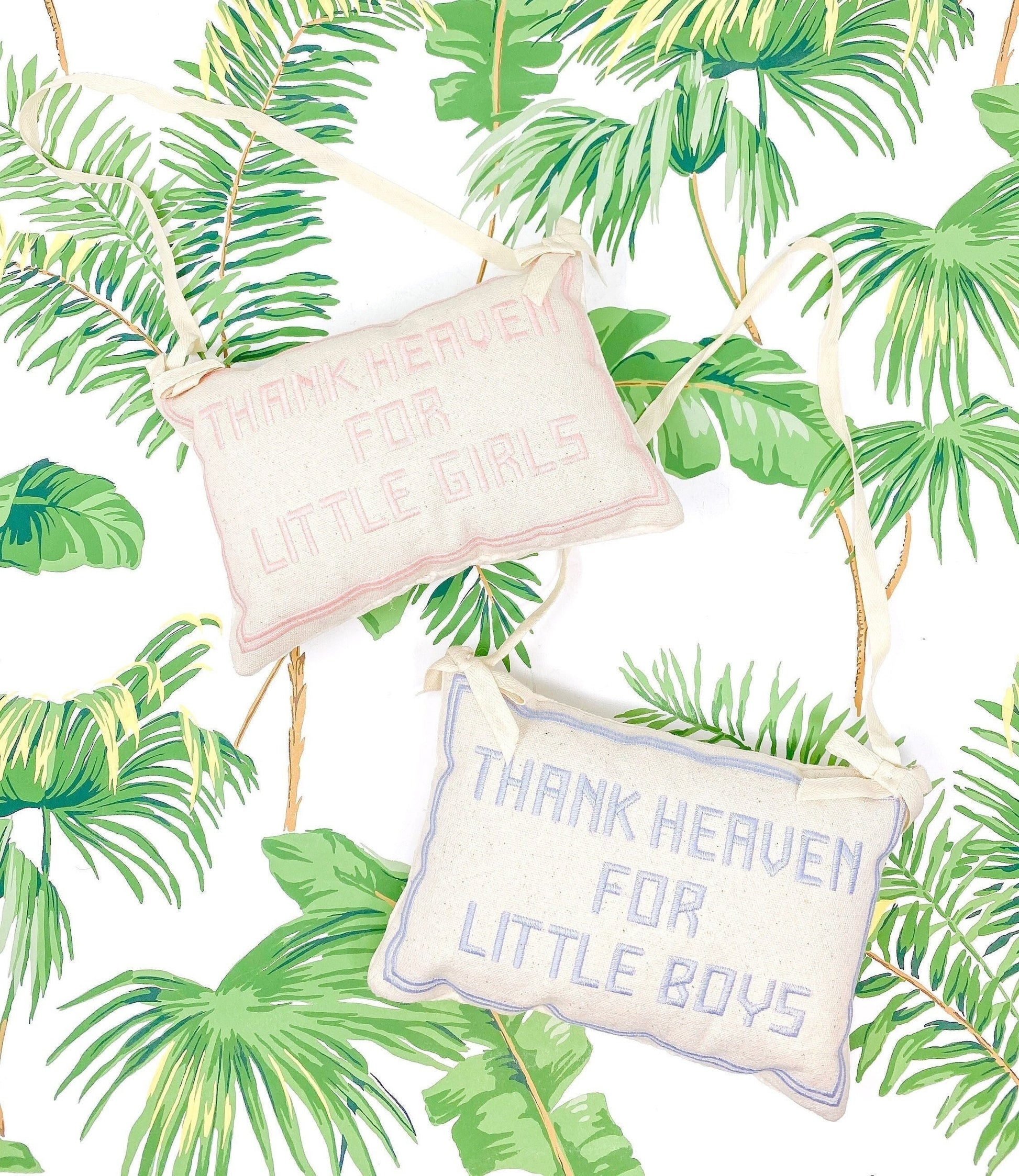 Thank Heaven For Little Boys Embroidered Door Hanger Pillow